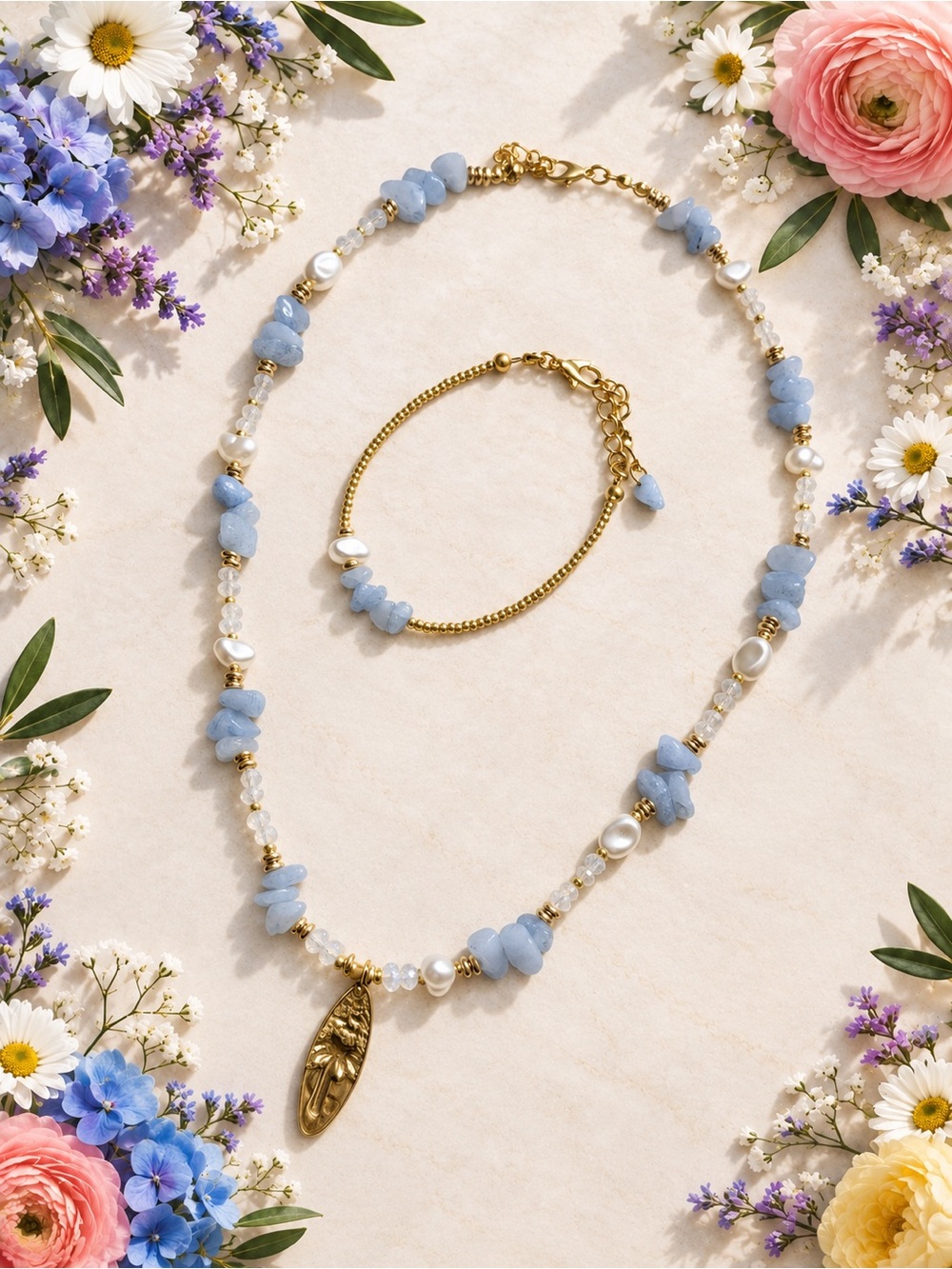 Gold-Plated Necklace & Bracelet Set, surfboard 18k gold plated surfboard